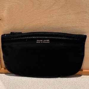 Vintage Black Genuine Leather Zipper Pouch Made in England Cosmetic Bag 8 Inch
